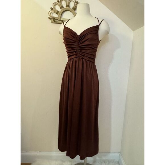 Vintage Dresses & Skirts - Vintage 70s Chocolate Brown Strappy Disco Dress S